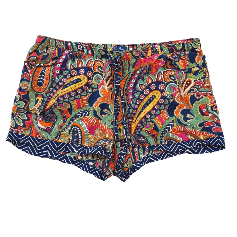 Vera Bradley Womens Pajama Shorts L Multicolor Paisley Cotton Drawstring Loung